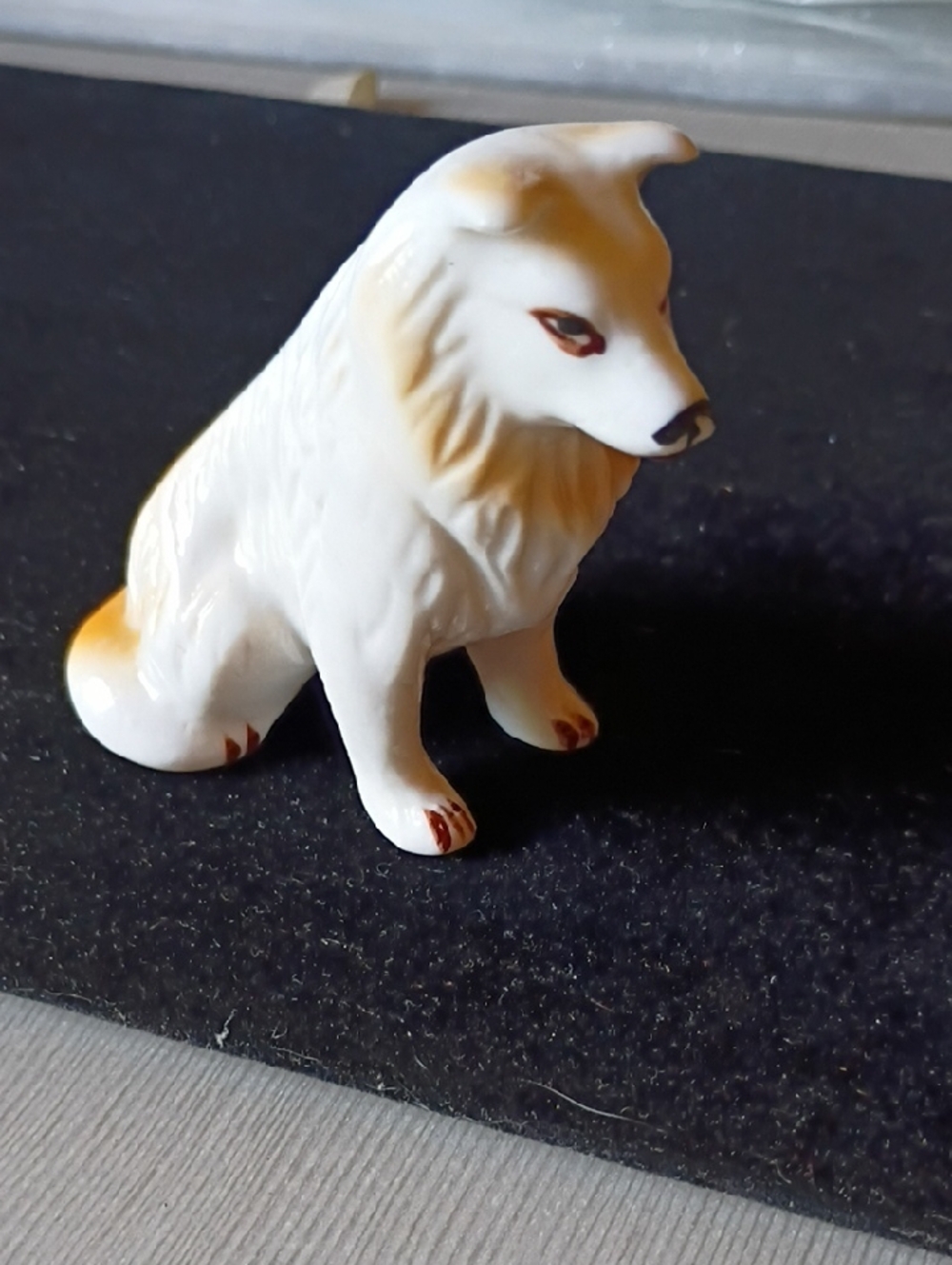 White Ceramic Wolf/Dog  Figurine with Tan Accents